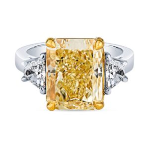 7.32 Carat Radiant Cut Fancy Yellow Diamond Engagement Ring